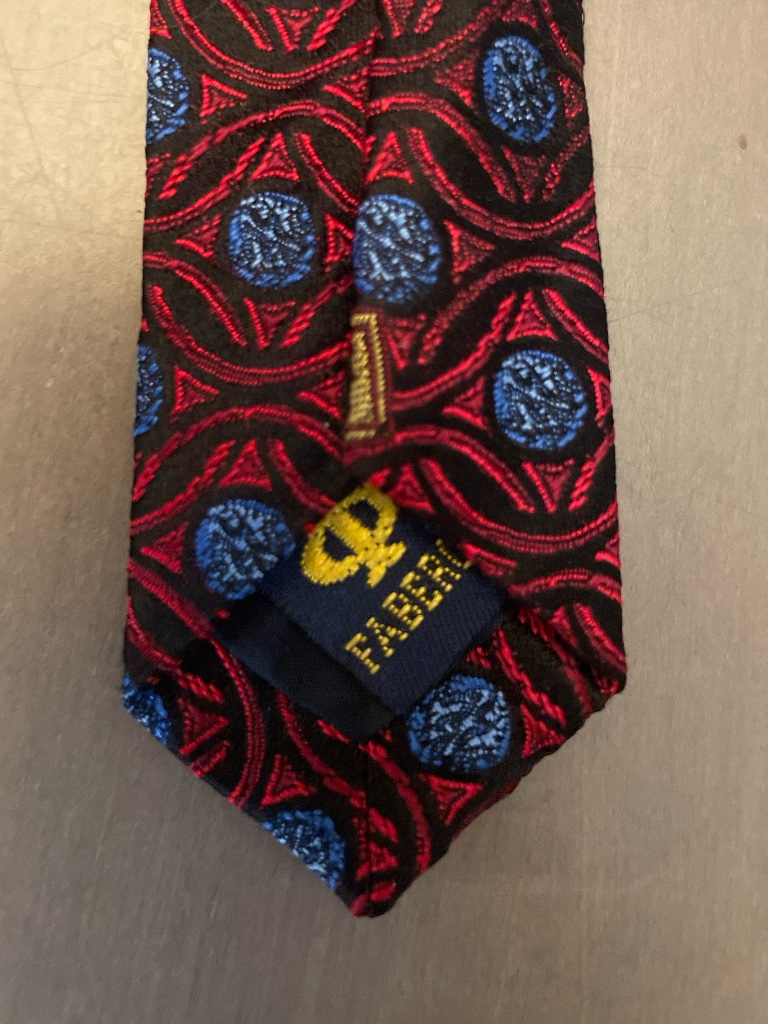 Classic Vintage Faberge Silk Tie - Geometric Red & Blue Pattern; Handmade In Usa — image 7 of 8